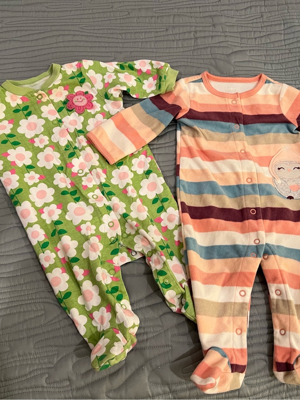 Carters Baby Girl Fleece Cotton Pajamas Lot 6 Months Green Flower Owl Sleep